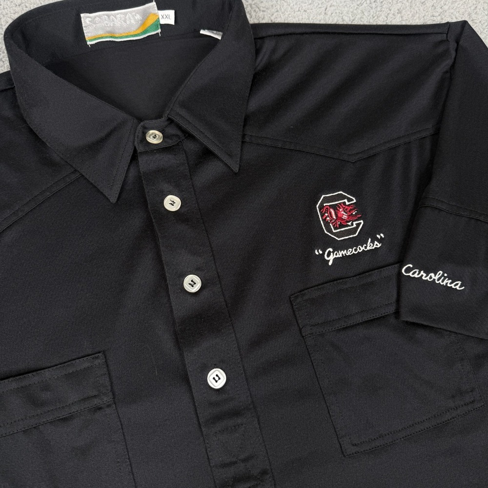 VTG South Carolina Gamecocks Polo Shirt Mens XXL Black Sahara Western NCAA 80s